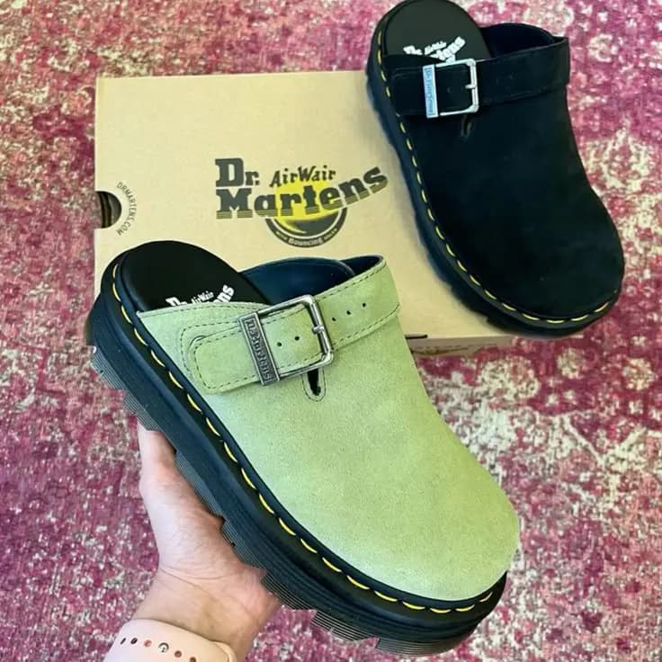 Dr Martens Mule in Sage Green - side view