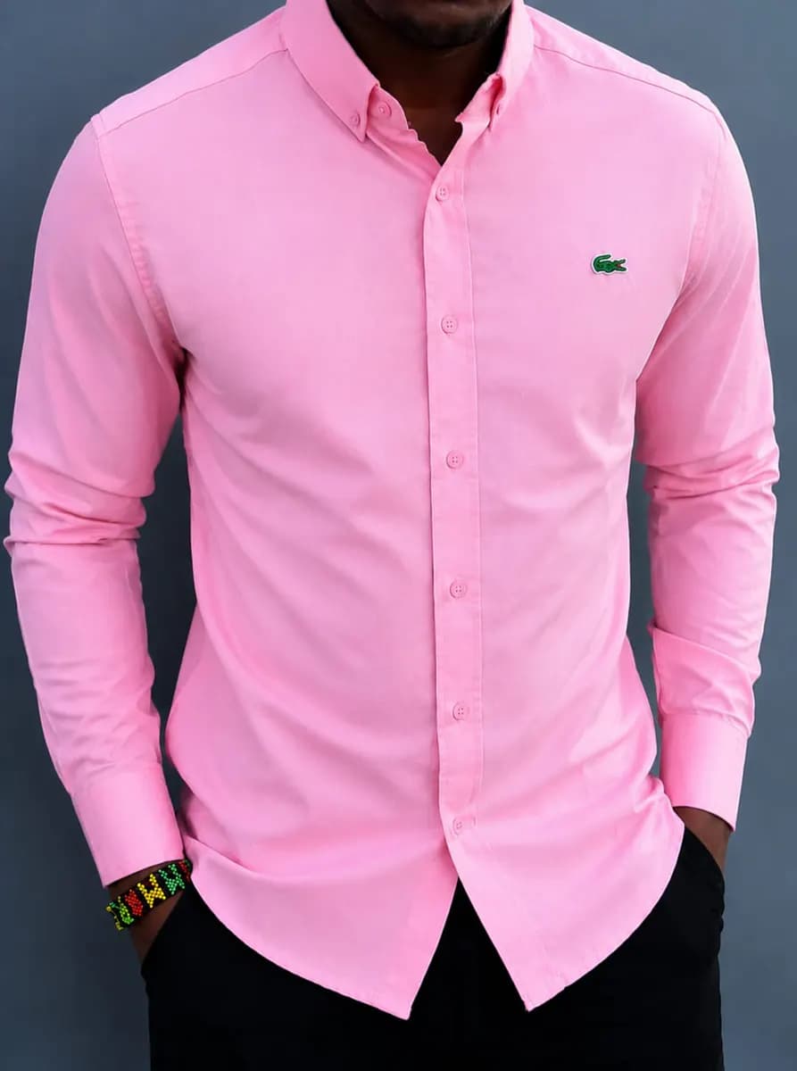 Lacoste Long-Sleeve Shirt in Pink - side view