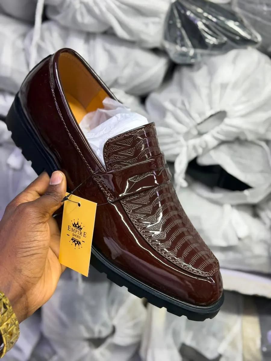 Empire Patent Leather Loafer in Patterned Brown - side view