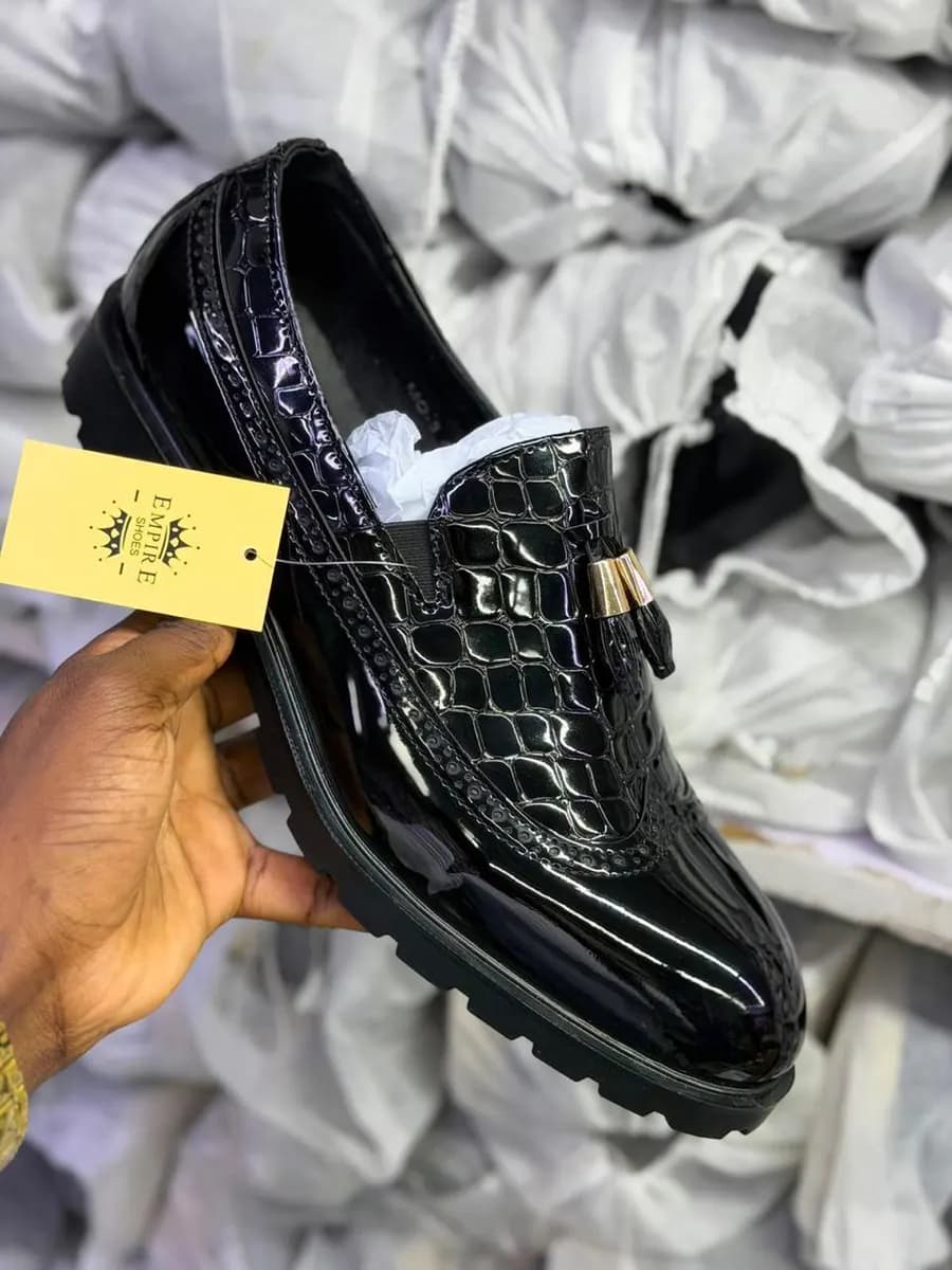 Empire Patent Leather Loafer in Tassel Black - side view