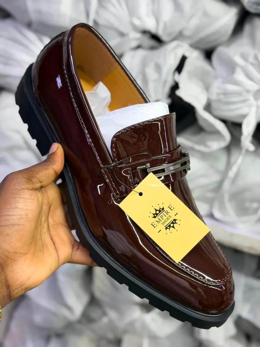 Empire Patent Leather Loafer in Burgundy - side view
