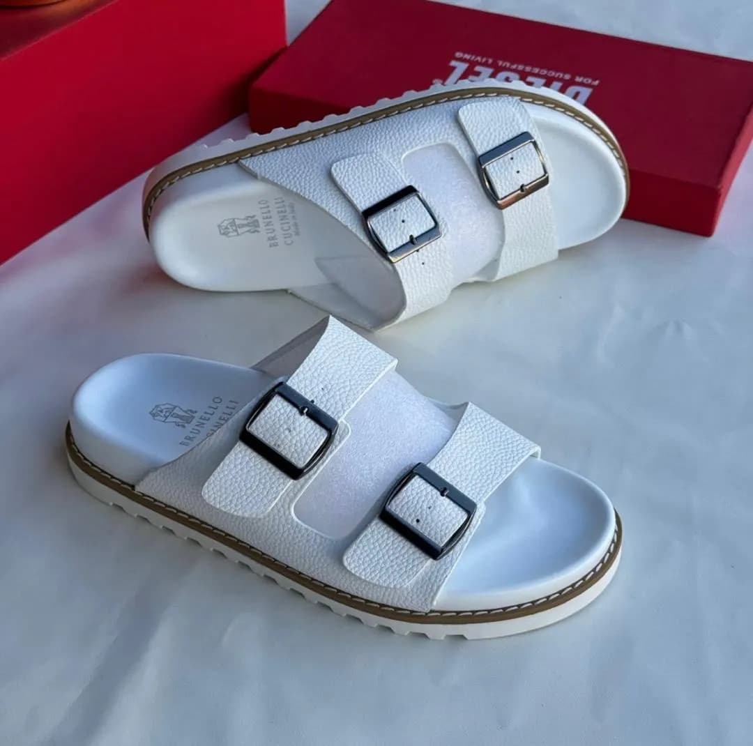 Buckle Sandal in White - side view