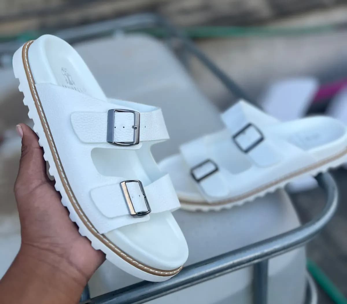 Buckle Sandal in White 2 - side view