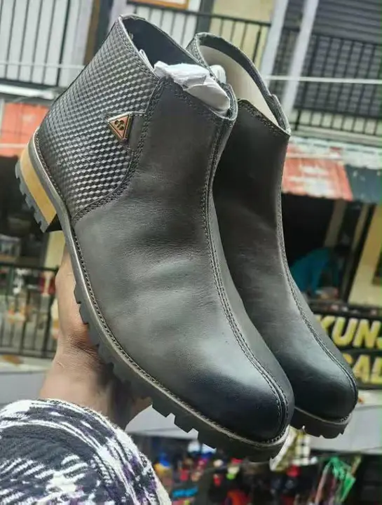 Grey Leather Ankle Boots with Patterned Collar