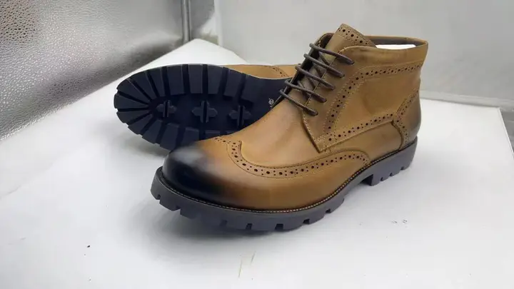Tan Brogue Leather Ankle Boots