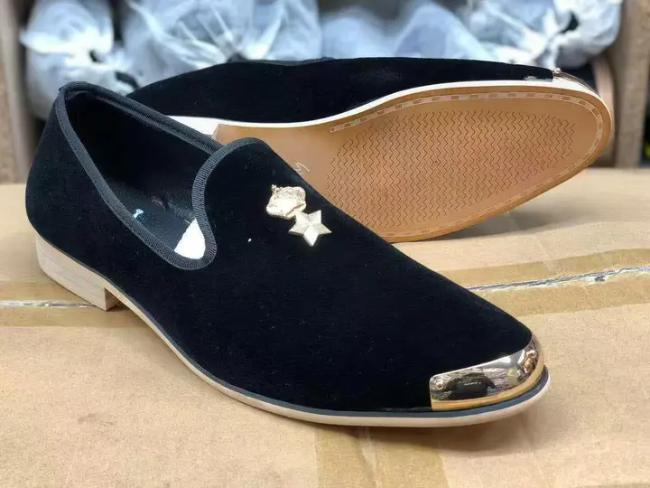 Black Velvet Crown Metal Loafers