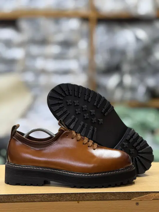 Brown Leather Platform Derby Shoes
