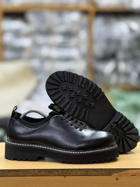 Black Leather Chunky Sole Oxford Shoes