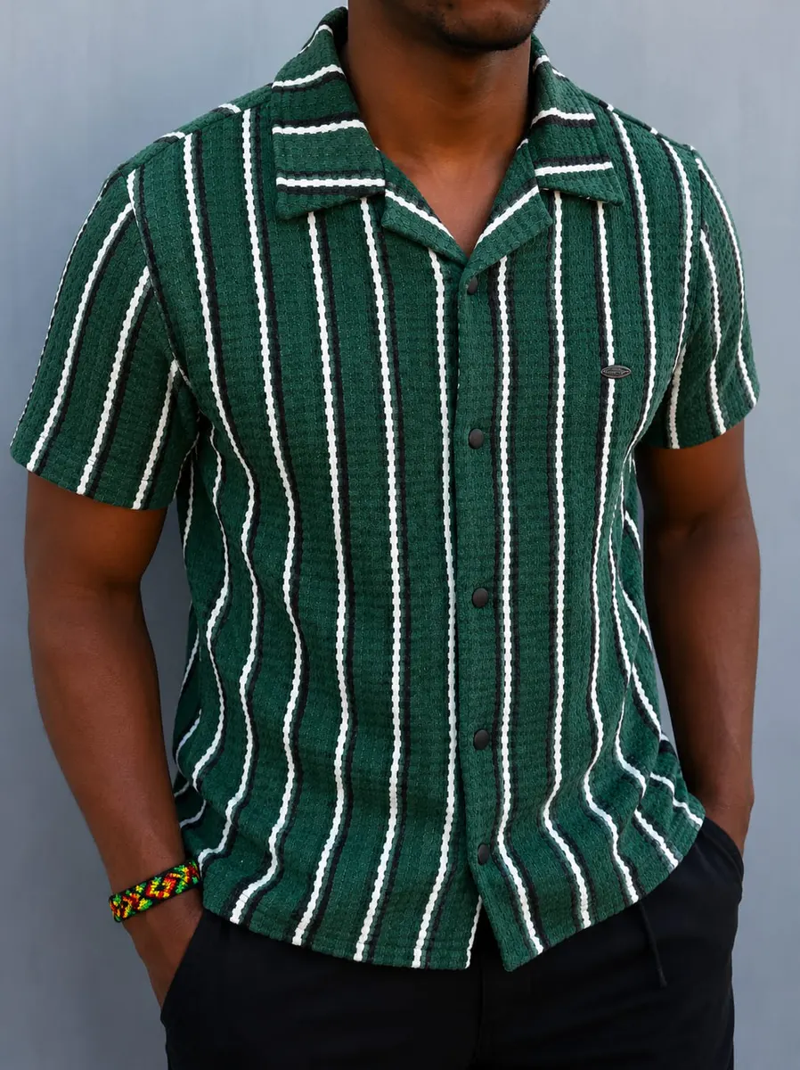 Green Striped Short Sleeve Shirt