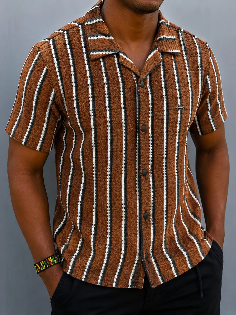 Brown Striped Short Sleeve Shirt