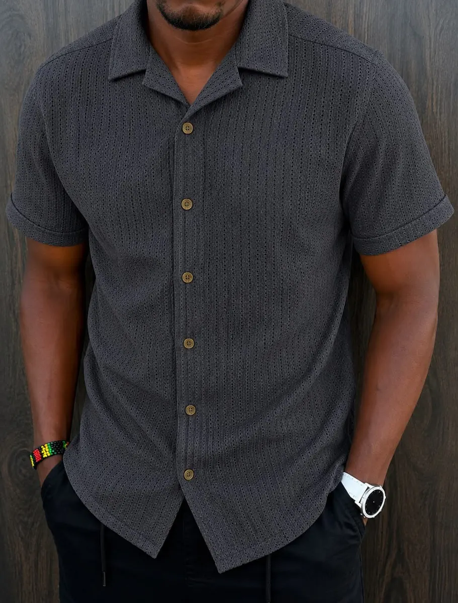 Dark Grey Textured Short Sleeve Shirt