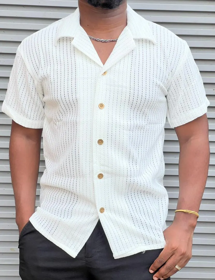 White Knitted Short Sleeve Shirt
