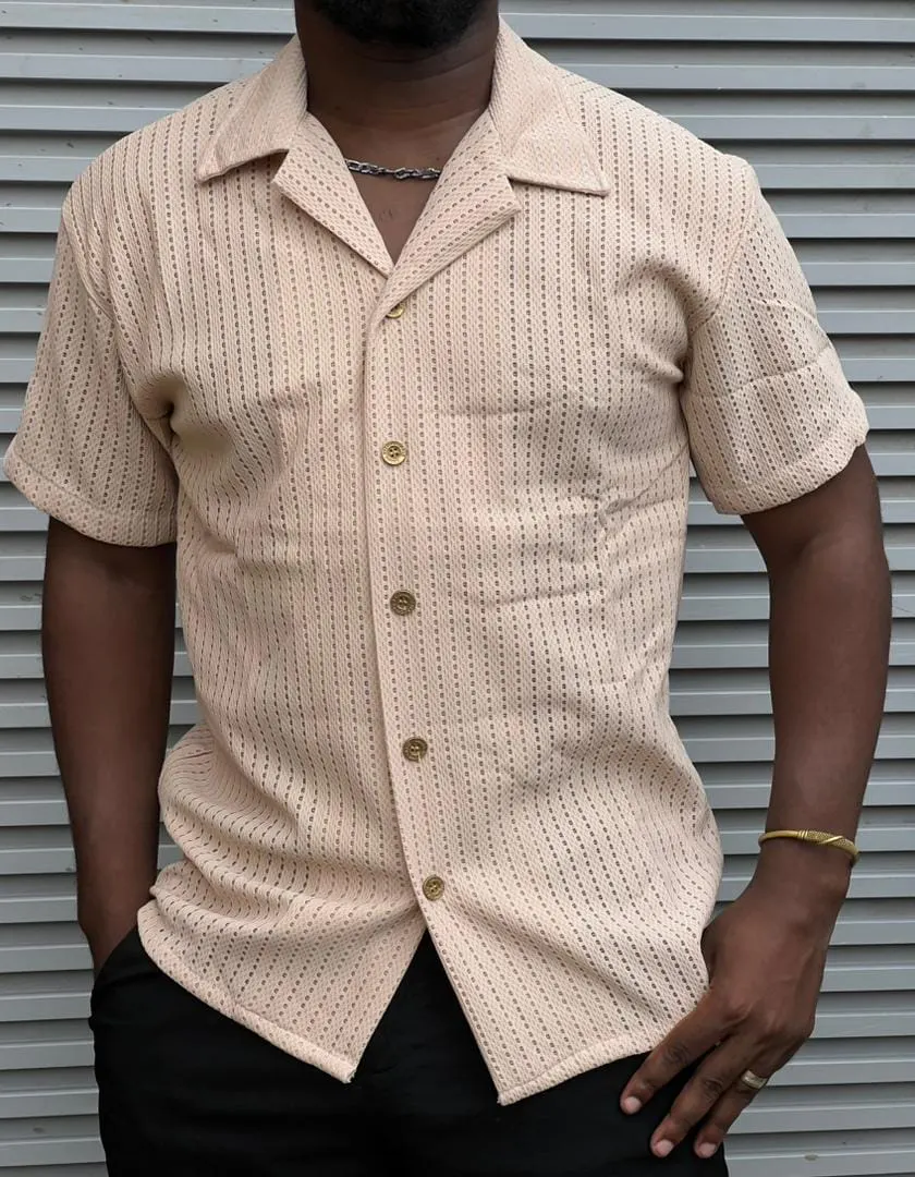 Men Textured Knit Short Sleeve Shirt