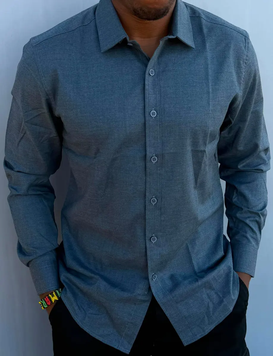 Men's Slate Blue Long-Sleeved Shirt