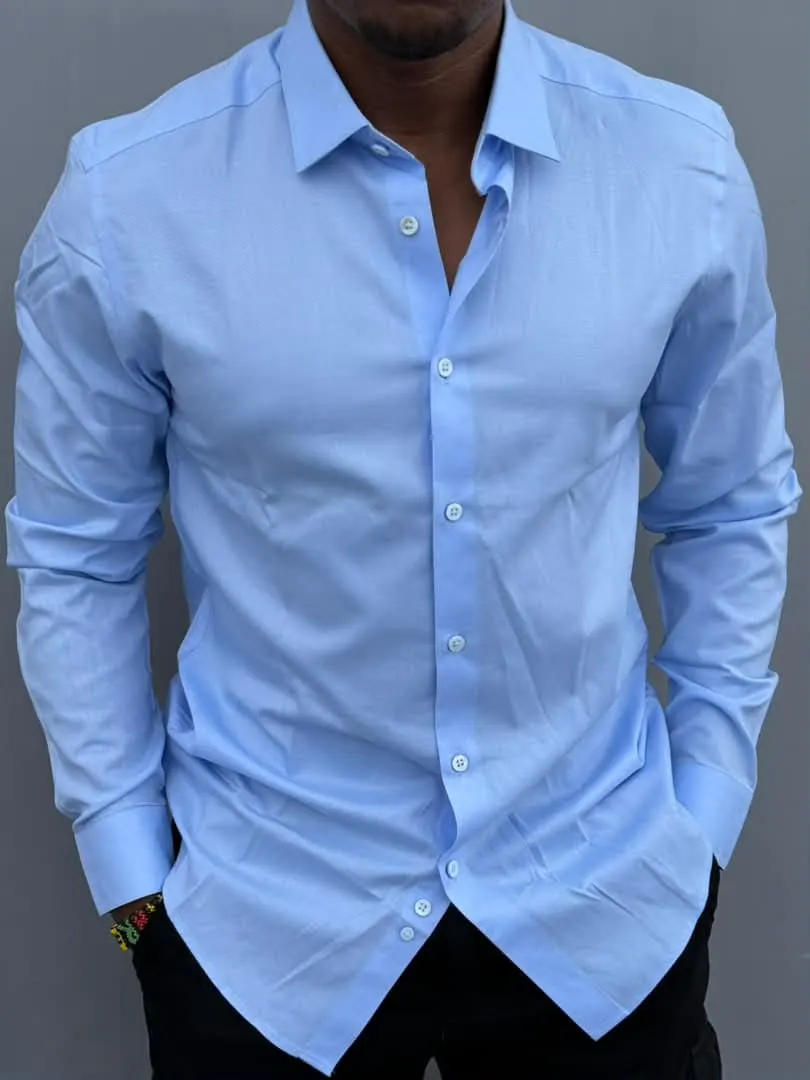 Men Light Blue Long-Sleeved Shirt