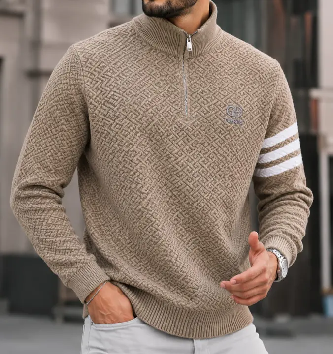 Fuerte Beige Quarter Zip Knit Pullover