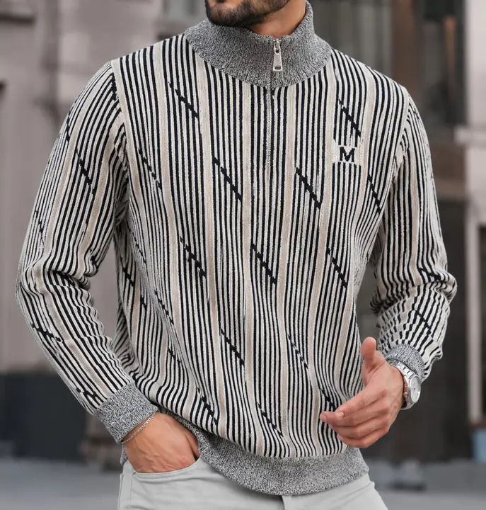 Striped Quarter-Zip Knit Sweater