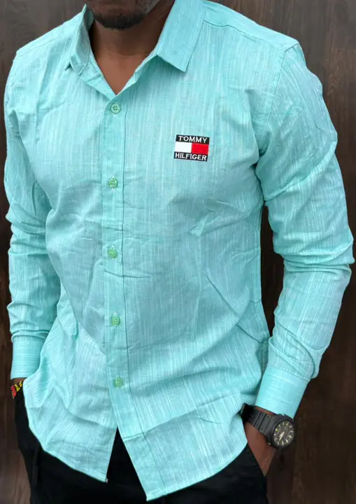 Tommy Hilfiger Mint Green Linen Long-Sleeved Shirt
