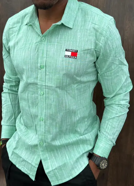 Tommy Hilfiger Light Green Linen Long-Sleeved Shirt