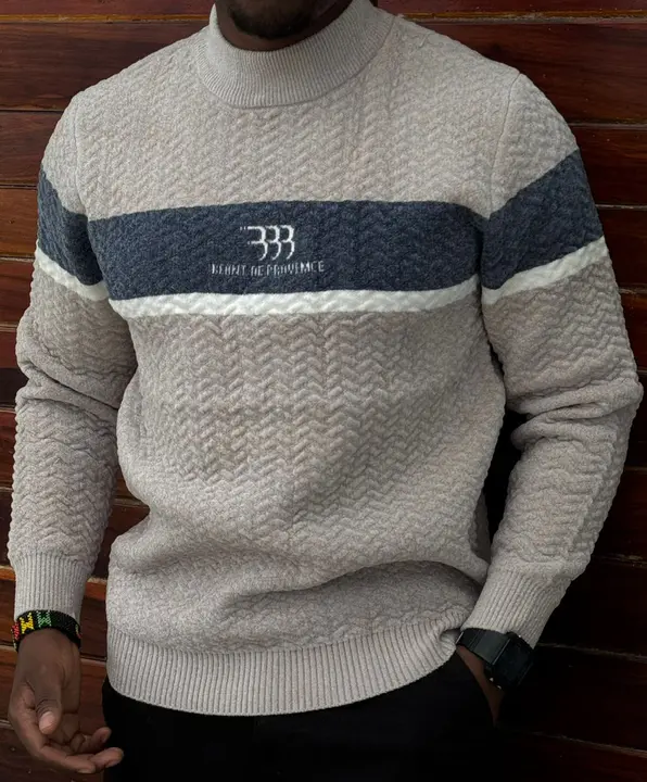 Beige Striped Mock Neck Sweater
