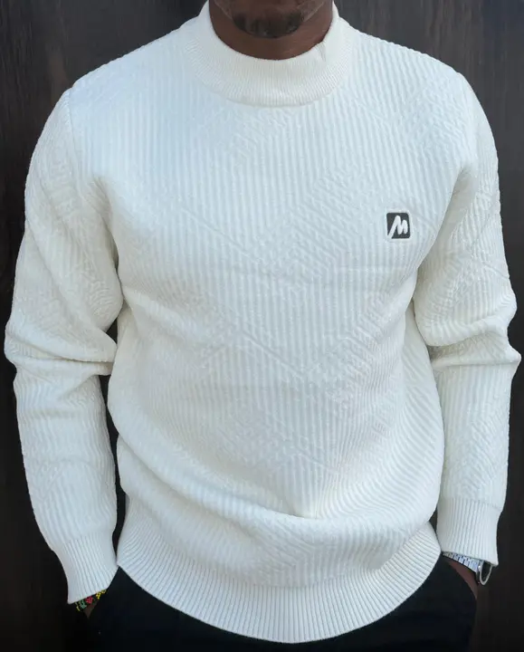 White Textured Mock Neck Sweater