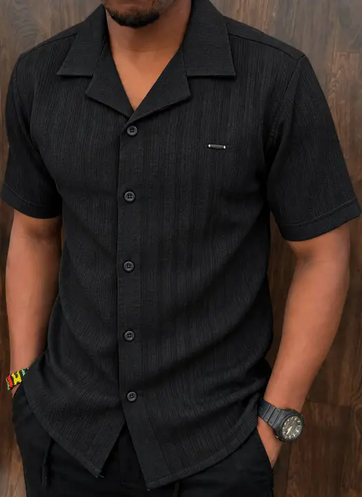 Black Short-Sleeve Cuban Collar Shirt