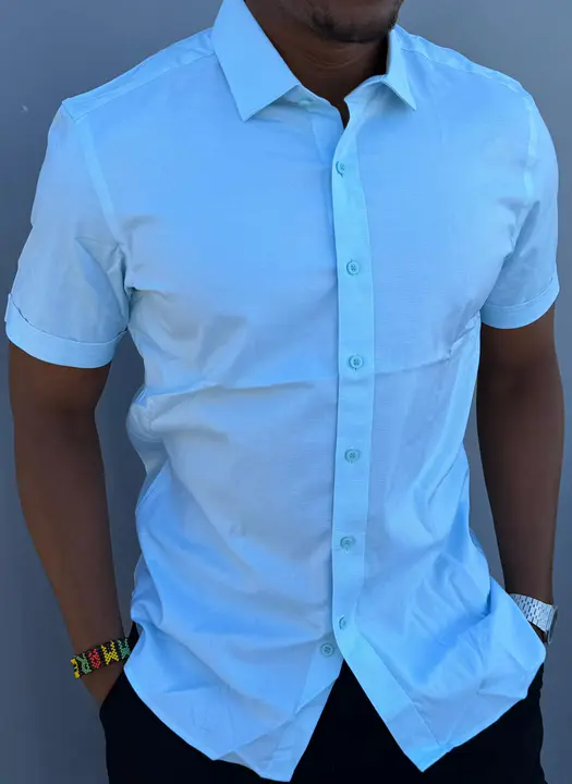 Sky Blue Short-Sleeved Casual Shirt