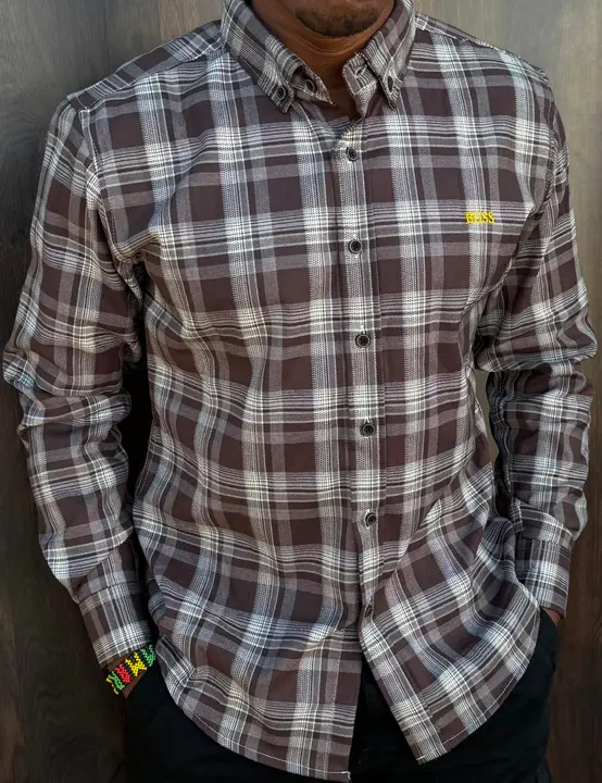 Boss Brown Plaid Long-Sleeved Shirt