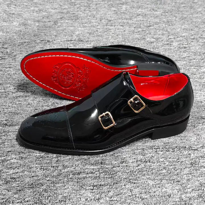 Black Patent Double Monk Strap Shoes
