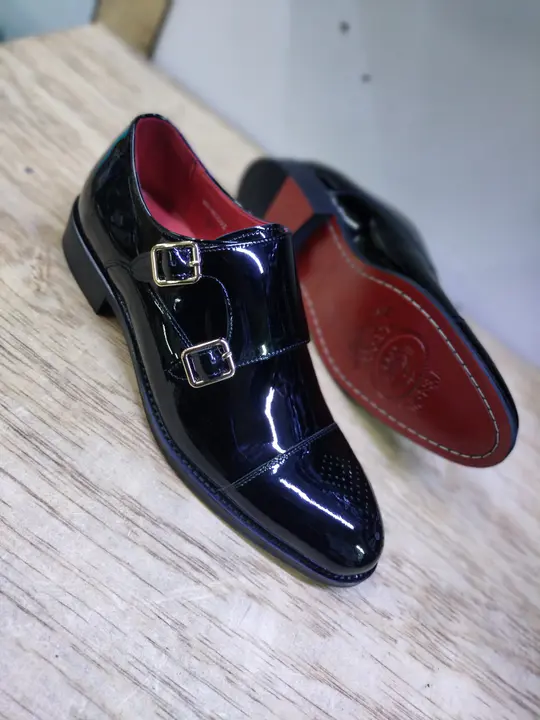 Black Patent Leather Double Monk Strap Shoes