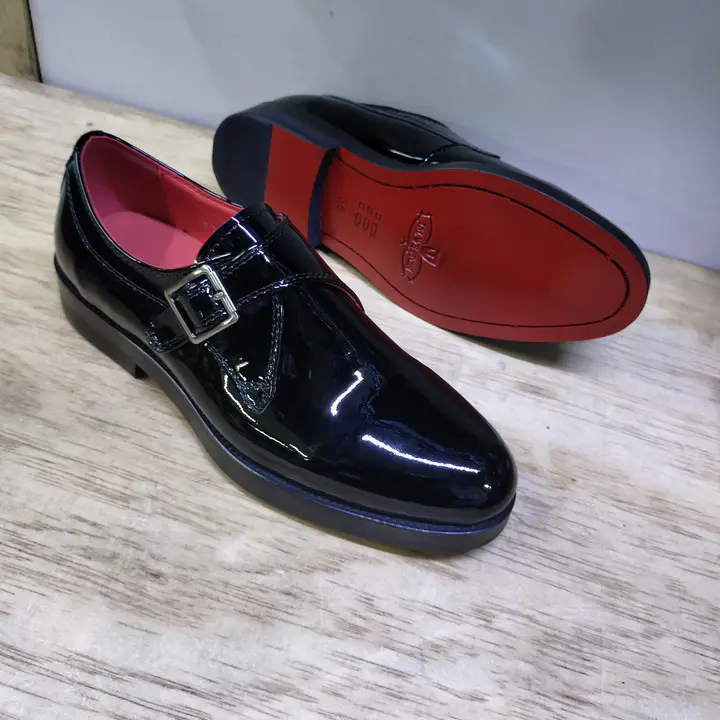 Black Patent Leather Monk Strap Shoes