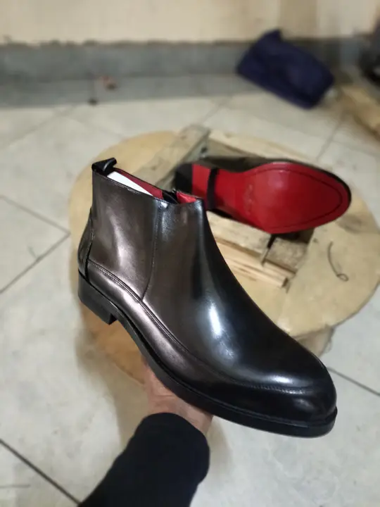 Black Leather Official Boots with Red Sole