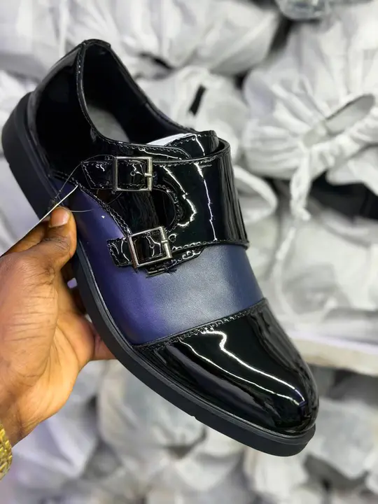 Black and Blue Double Monk Strap Shoes