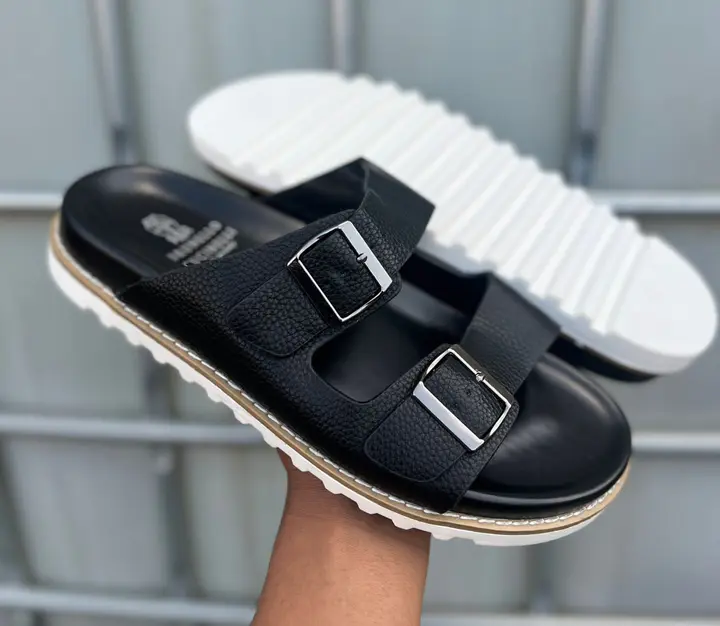 Brunello Cucinelli Black Double-Buckle Sandals
