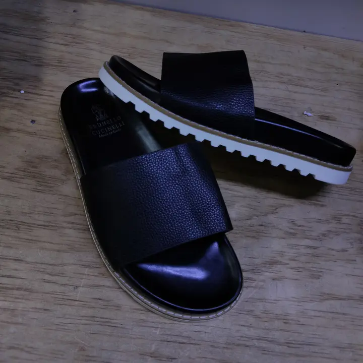 Brunello Cucinelli Black Leather Sandals