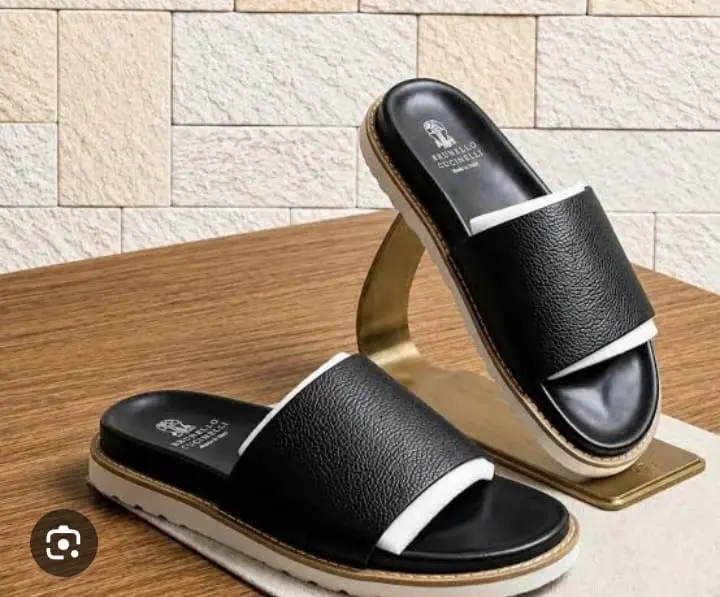 Brunello Cucinelli Black Leather Slides