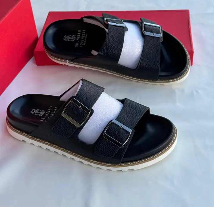 Brunello Cucinelli Black Double-Buckle Sandals