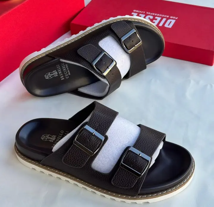 Brunello Cucinelli Dark Brown Double-Buckle Sandals