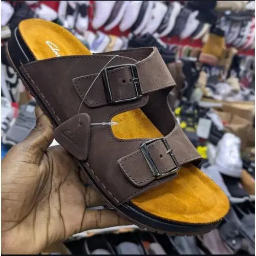 Clarks Brown Double-Buckle Leather Sandals