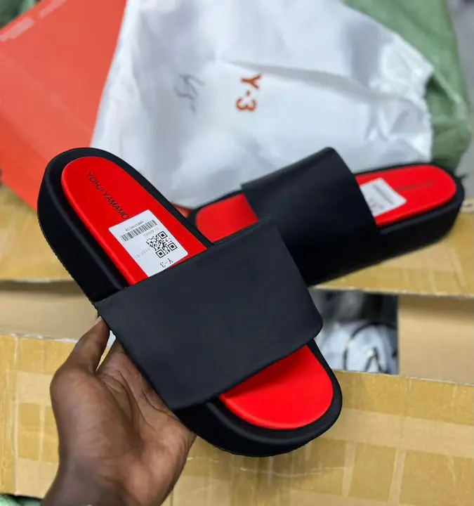 Y-3 Yohji Yamamoto Black And Red Slides